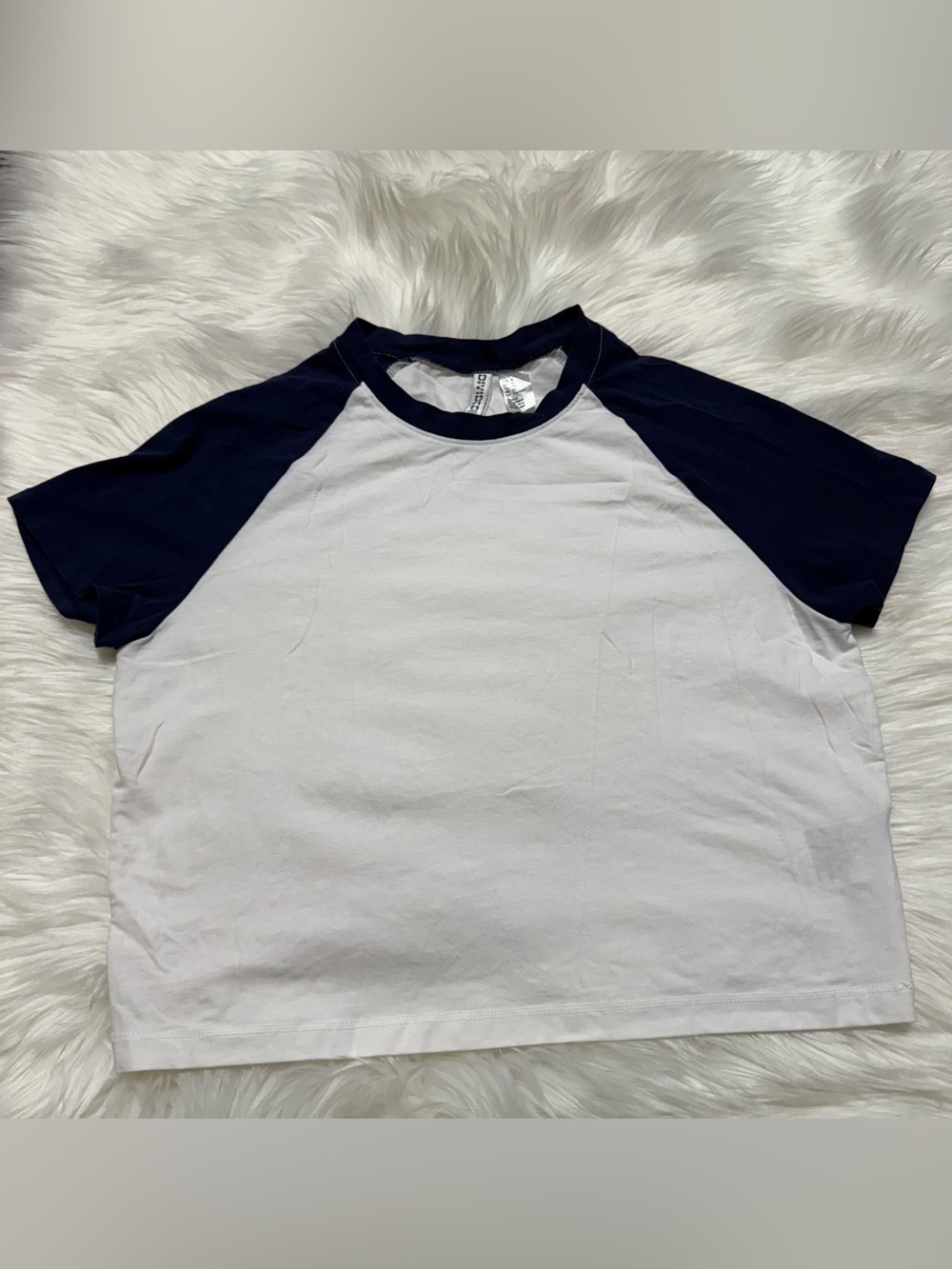 H&M Divided Basic Short Sleeve Crop Tee Shirt White / Navy XL